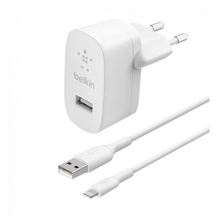 Адаптер Belkin 12W USB-A 2.4A, Lightning 1m, white (WCA002vf1MWH)