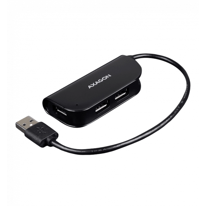 Хаб AXAGON HUE-X4B USB READY hub, USB-A кабель 20см, Чорний