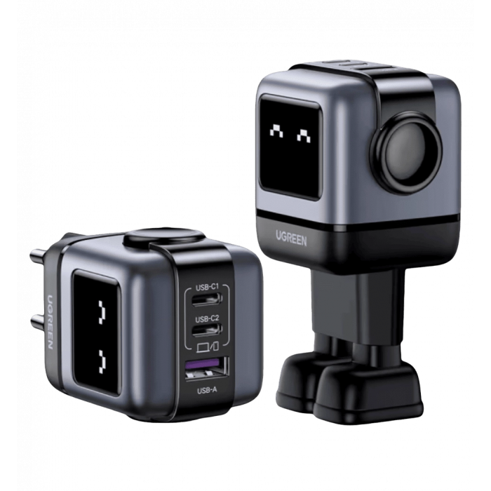 Адаптер  UGREEN CD361 USB+2xUSB-C 65W Robot GaN Tech Fast Charger Grey (25685B)