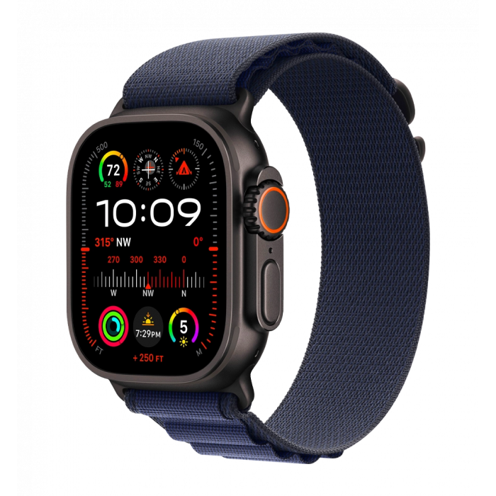 Apple Watch Ultra 2 49mm GPS + LTE Black Titanium Case with Navy Alpine Loop Large (MYTF3, MYPY3)