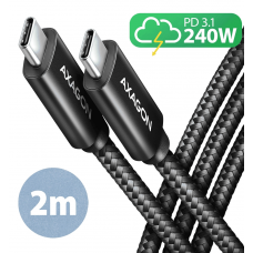 Кабель AXAGON BUCM2-CM20AB USB-C-USB-C 2.0, 2м, PD 240W 5A, Чорний