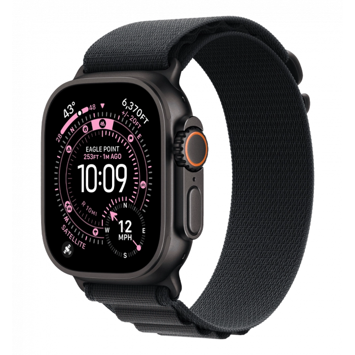 Apple Watch Ultra 3 GPS + Cellular 49mm Black Titanium Case with Black Alpine Loop - Large (MF0X4)