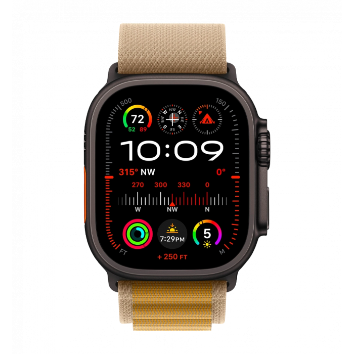 Apple Watch Ultra 2 49mm GPS + LTE Black Titanium Case with Tan Alpine Loop Small (MYTF3, MYQ03)