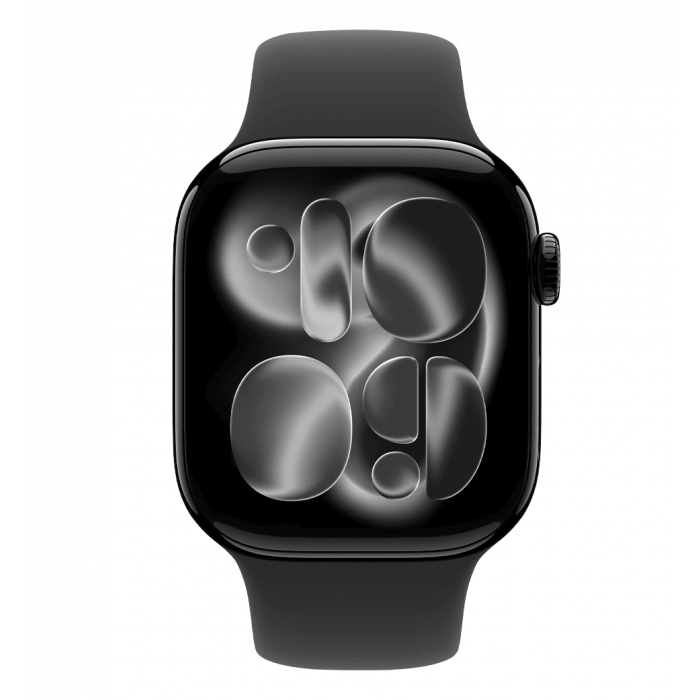 Apple Watch Series 11 GPS + Cellular, 46 мм, черный алюминиевый корпус, черный спортивный ремешок, M/L (MFC44)