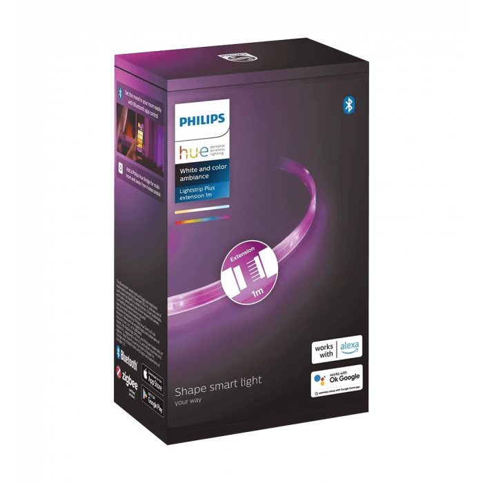Лента светодиодная умная Philips Hue Plus, 0.5W(20Вт), 2000K-6500K, RGB, ZigBee, дым, удлинитель, 1м (929002269201)