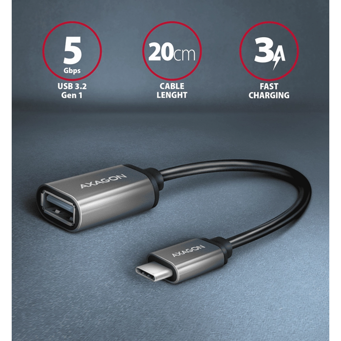 Адаптер AXAGON RUCM-AFAC USB-C-USB-A кабель 20см, Серый