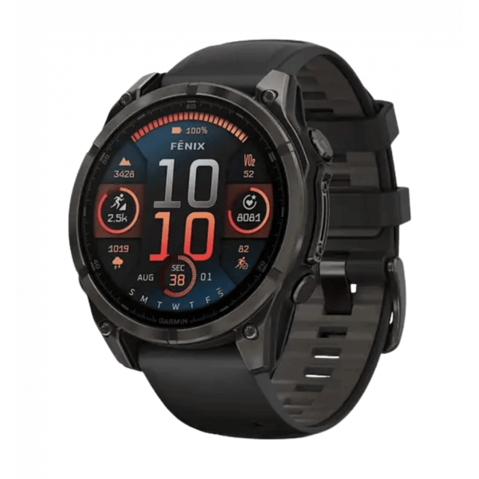 Garmin Fenix ​​8 47mm AMOLED Sapphire Carbon Gray DLC Titanium w.Black/Pebble Gray S.Band Used