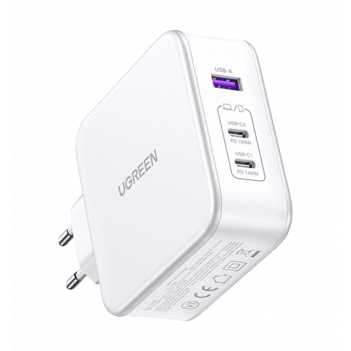 Мережевий зарядний пристрій UGREEN CD289 GaN Fast Charger 140W with Cable White (15339)