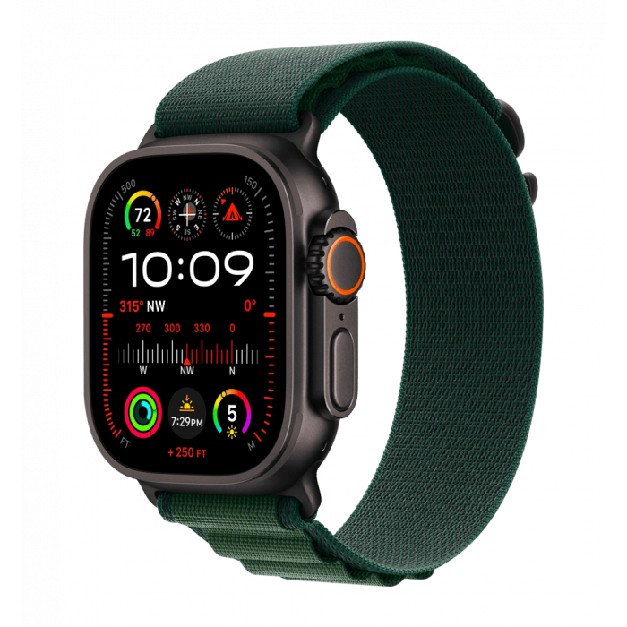 Apple Watch Ultra 2 49mm GPS + LTE Black Titanium Case with Dark Green Alpine Loop Small (MX4Q3)