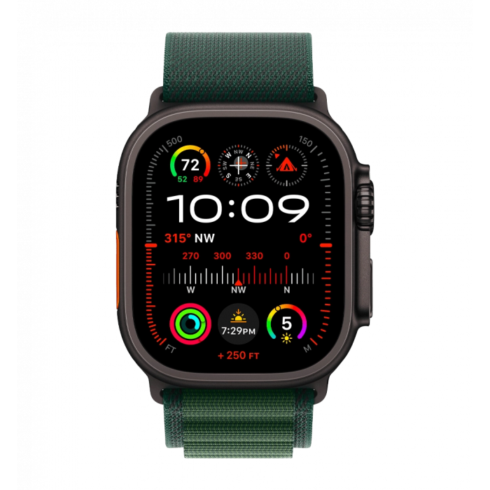 Apple Watch Ultra 2 49mm GPS + LTE Black Titanium Case with Dark Green Alpine Loop Small (MX4Q3)