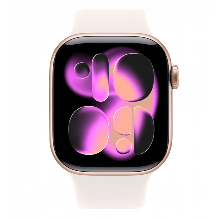 Apple Watch Series 11 GPS 46 мм алюминиевый корпус цвета розового золота со спортивным ремешком светло-розового цвета — S/M (MEV64)