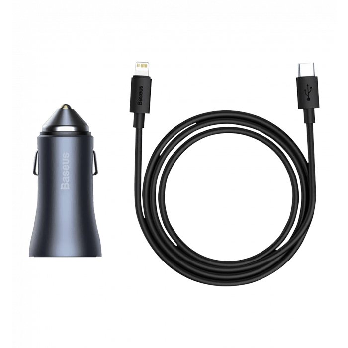 АЗП Baseus USB+USB-C Golden Contactor Pro 40W with Type-C to Lightng Cable Dark Gray (TZCCJD-B0G)