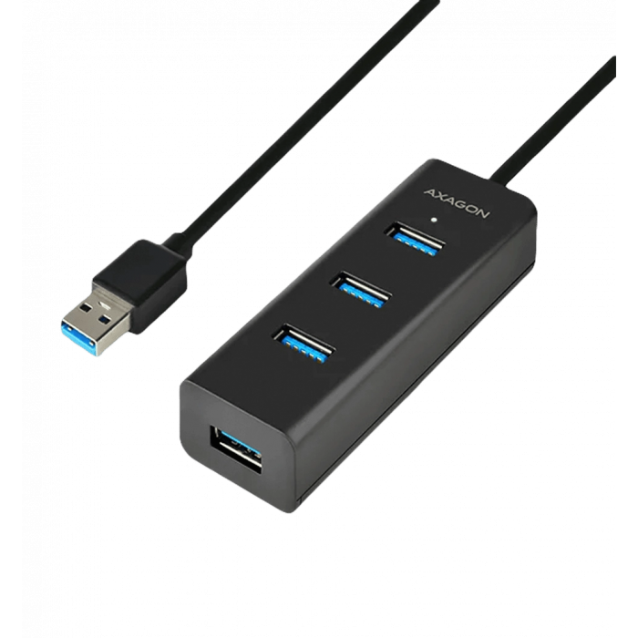 Хаб AXAGON HUE-S2BL USB3.0 CHARGING hub, 1.2м кабель, MicroUSB зарядка, Чорний