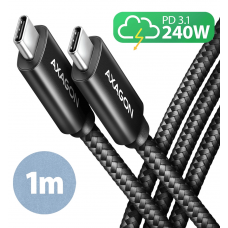 Кабель AXAGON BUCM2-CM10AB USB-C USB-C 2.0, 1м, PD 240W 5A, Чорний