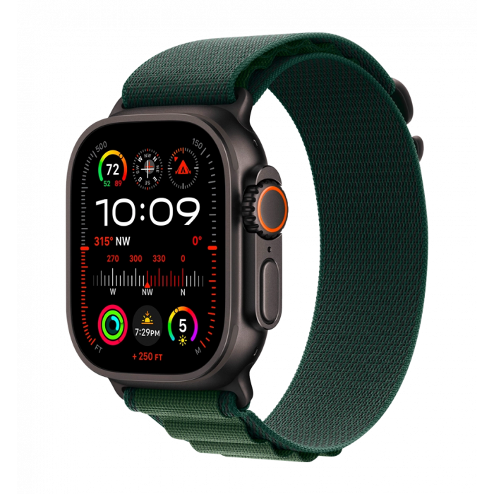 Apple Watch Ultra 2 49mm GPS + LTE Black Titanium Case with Dark Green Alpine Loop Large (MX4T3)