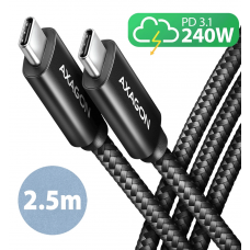 Кабель AXAGON BUCM2-CM25AB USB-C-USB-C 2.0, 2.5м, PD 240W 5A, Чорний