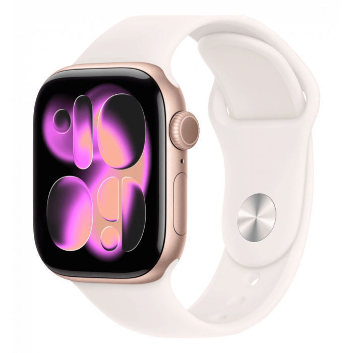 Apple Watch Series 11 GPS 46 мм алюминиевый корпус цвета розового золота со спортивным ремешком светло-розового цвета — M/L (MEV74)