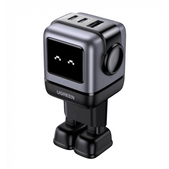 Адаптер  UGREEN CD361 USB+2xUSB-C 65W Robot GaN Tech Fast Charger Grey (25685B)