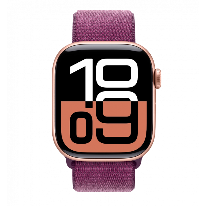 Apple Watch Series 10 46mm Rose Gold Aluminum Case with Plum Sport Loop (MWWV3)