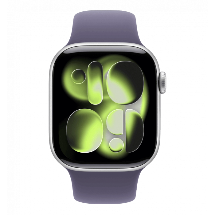 Apple Watch Series 11 GPS 42 мм серебристый алюминиевый корпус со спортивным ремешком фиолетового тумана — S/M (MEU64)