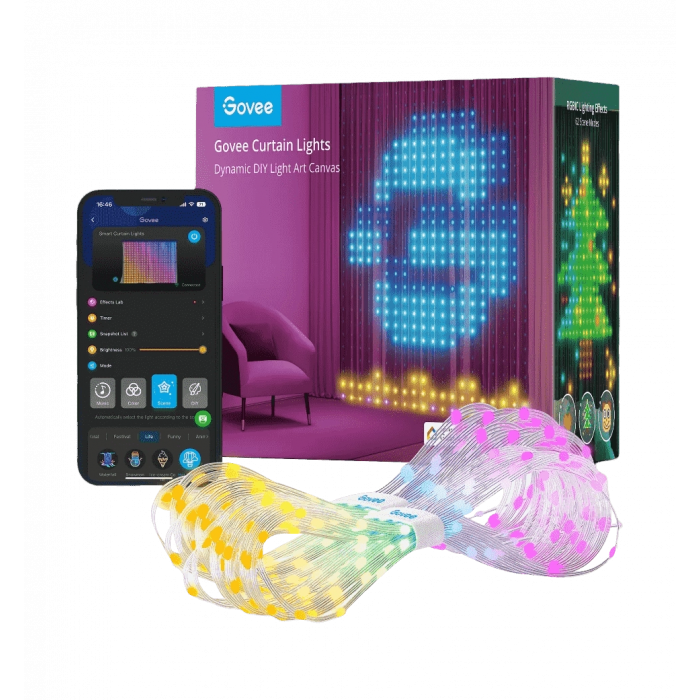 Гірлянда Smart LED Govee H70B1 Curtain Light RGB, 520 LEDs, RGBIC, IP65/IP44, 10м, кабель прозорий