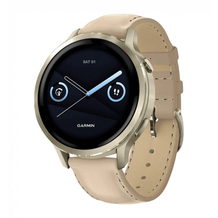 Смарт-годинник Garmin Venu 4 41 mm Lunar Gold with Light Sand Leather Band (010-03013-03)
