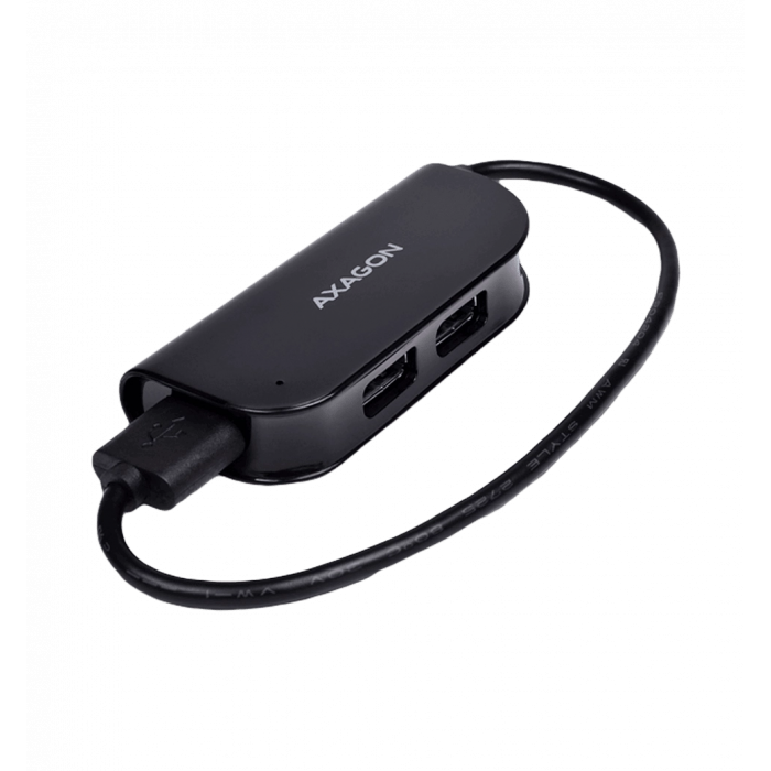 Хаб AXAGON HUE-X4B USB READY hub, USB-A кабель 20см, Чорний