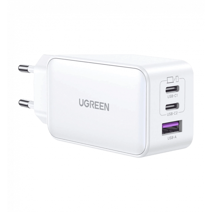 Адаптер UGREEN CD244 USB-A+2xUSB-C 65W GaN Tech Fast Charger White (15334)