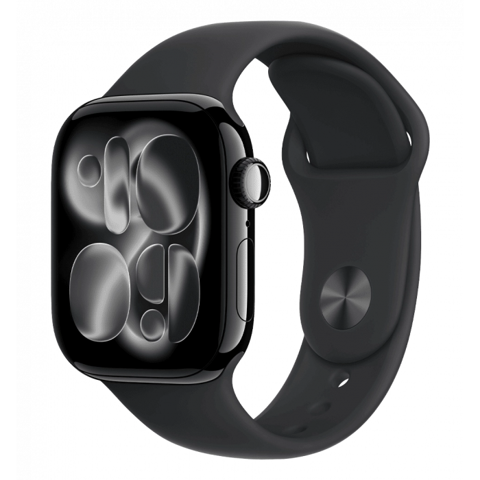 Apple Watch Series 11 GPS + Cellular, 46 мм, черный алюминиевый корпус, черный спортивный ремешок, M/L (MFC44)
