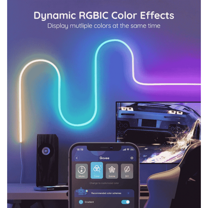 Стрічка світлодіодна розумна Govee H61A0 Neon LED Strip Light, 3м, RGBIC, WI-FI/Bluetooth, білий