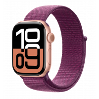 Apple Watch Series 10 46mm Rose Gold Aluminum Case with Plum Sport Loop (MWWV3)