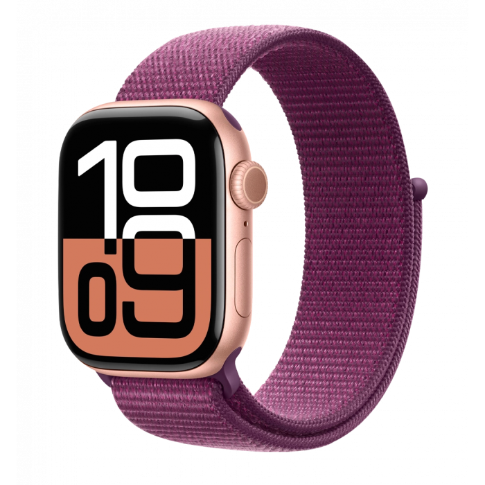 Apple Watch Series 10 46mm Rose Gold Aluminum Case with Plum Sport Loop (MWWV3)