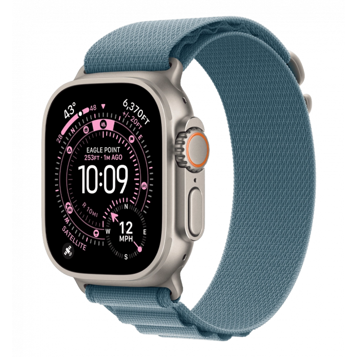 Apple Watch Ultra 3 GPS + Cellular 49mm Natural Titanium Case with Light Blue Alpine Loop - Small (MEWK4)