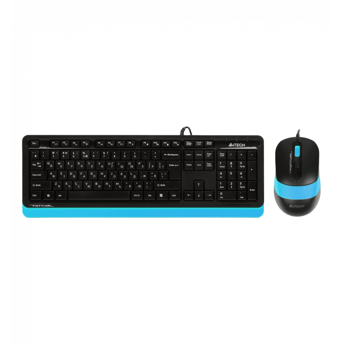 A4Tech Fstyler F1010, комплект дротовий клавіатура з мишою, USB, чорний+блакитний колір