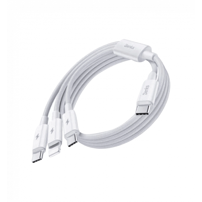 Кабель Benks D46 3in1 Type-С  toType-C*2 ,Lighting White (60W)