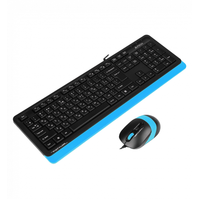 A4Tech Fstyler F1010, комплект дротовий клавіатура з мишою, USB, чорний+блакитний колір