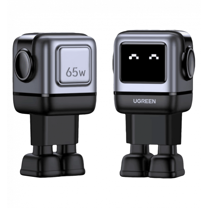 Адаптер  UGREEN CD361 USB+2xUSB-C 65W Robot GaN Tech Fast Charger Grey (25685B)