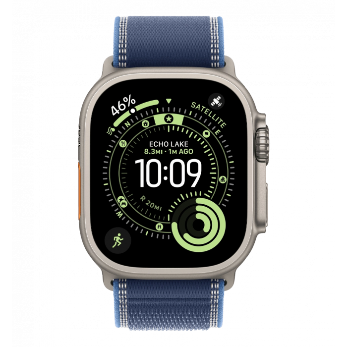 Apple Watch Ultra 3 GPS + Cellular 49mm Natural Titanium Case with Blue/Bright Blue Trail Loop - S/M (MEWR4)
