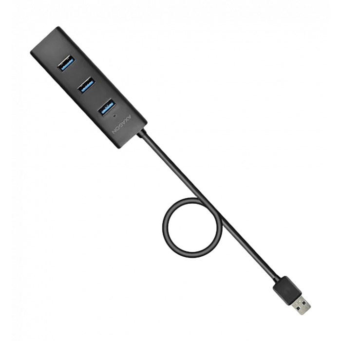 Хаб AXAGON HUE-S2BL USB3.0 CHARGING hub, 1.2м кабель, MicroUSB зарядка, Чорний