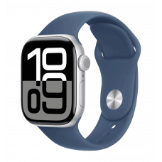 Apple Watch Series 10 GPS + Cellular 46mm Silver Aluminium Case with Denim Sport Band M/L (MWY13)