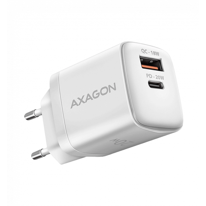 Мережевий зарядний пристрій AXAGON ACU-PQ20W, QC3.0/AFC/FCP + PD type-C, 20W, Білий