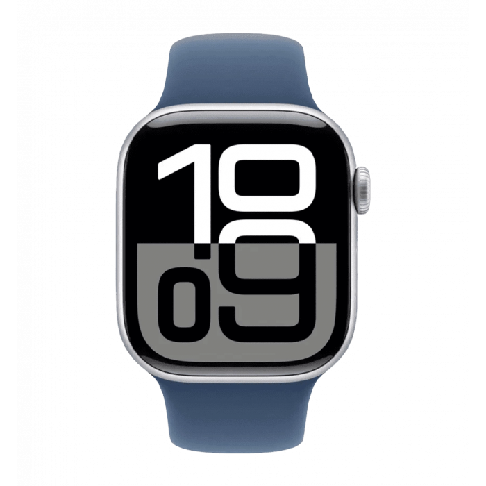 Apple Watch Series 10 GPS + Cellular 46mm Silver Aluminium Case with Denim Sport Band M/L (MWY13)