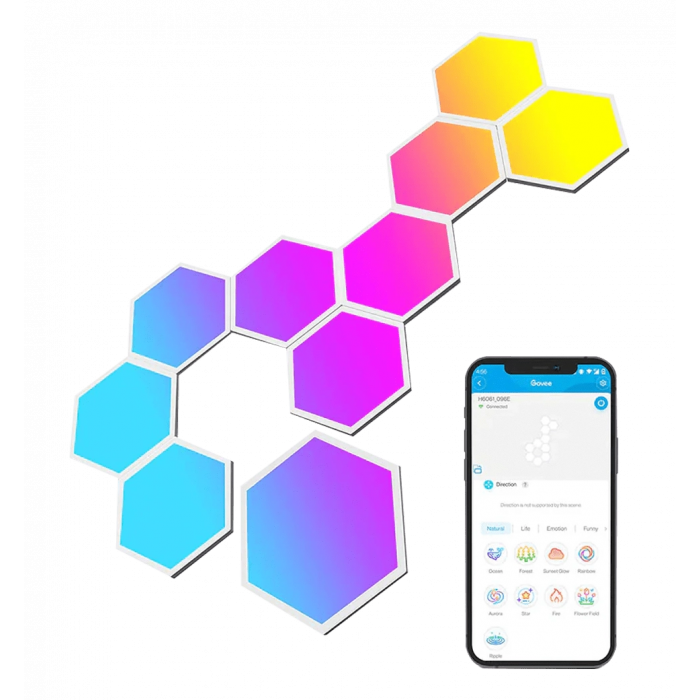 Набір настінних світильників Govee H6061 Glide Hexa Light Panels, 10шт, RGBIC, WI-FI/Bluetooth, білий