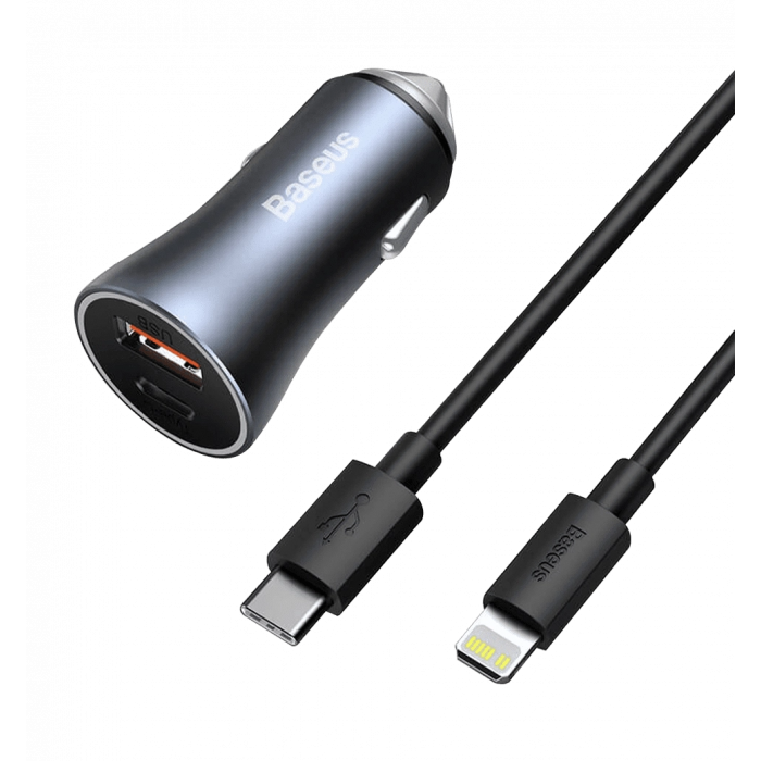 АЗП Baseus USB+USB-C Golden Contactor Pro 40W with Type-C to Lightng Cable Dark Gray (TZCCJD-B0G)