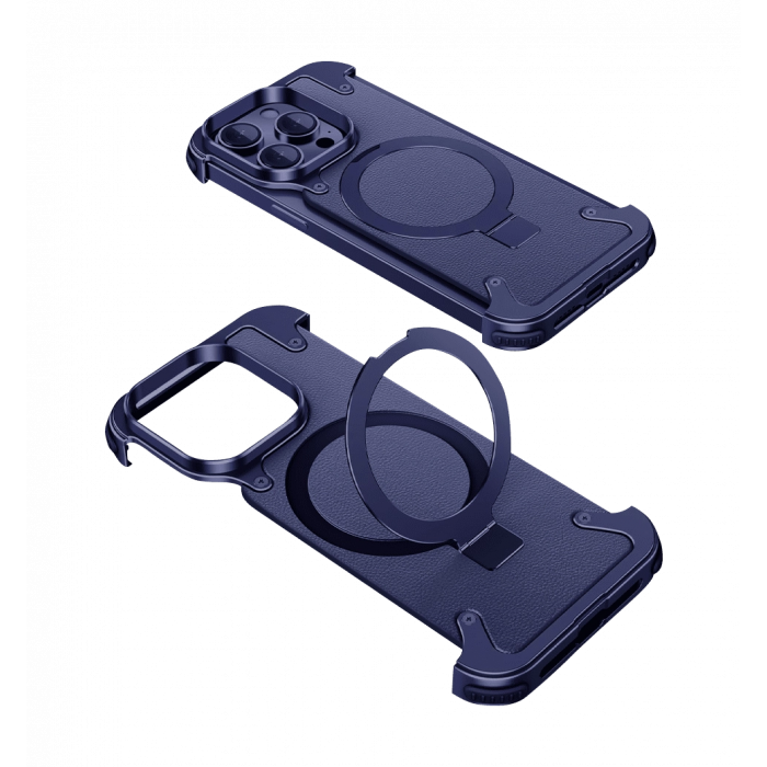 Чохол Leather Metal Frame MagSafe for iPhone 15 Pro Max Blue