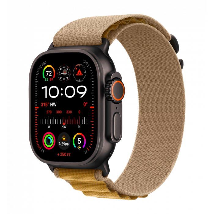 Apple Watch Ultra 2 49mm GPS + LTE Black Titanium Case with Tan Alpine Loop Small (MYTF3, MYQ03)