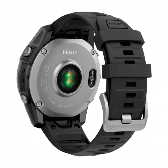 Спортивний годинник Garmin Fenix E 47mm AMOLED Stainless Steel with Black Silicone Band (010-03025-02/00) UA