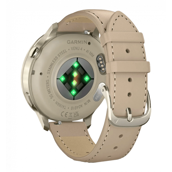 Смарт-годинник Garmin Venu 4 41 mm Lunar Gold with Light Sand Leather Band (010-03013-03)