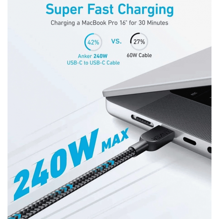 Кабель ANKER 310 USB-C to USB-C - 0.9m 240W Nylon Black
