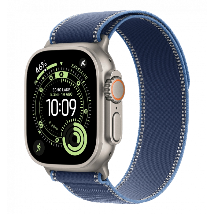 Apple Watch Ultra 3 GPS + Cellular 49mm Natural Titanium Case with Blue/Bright Blue Trail Loop - M/L (MEWU4)